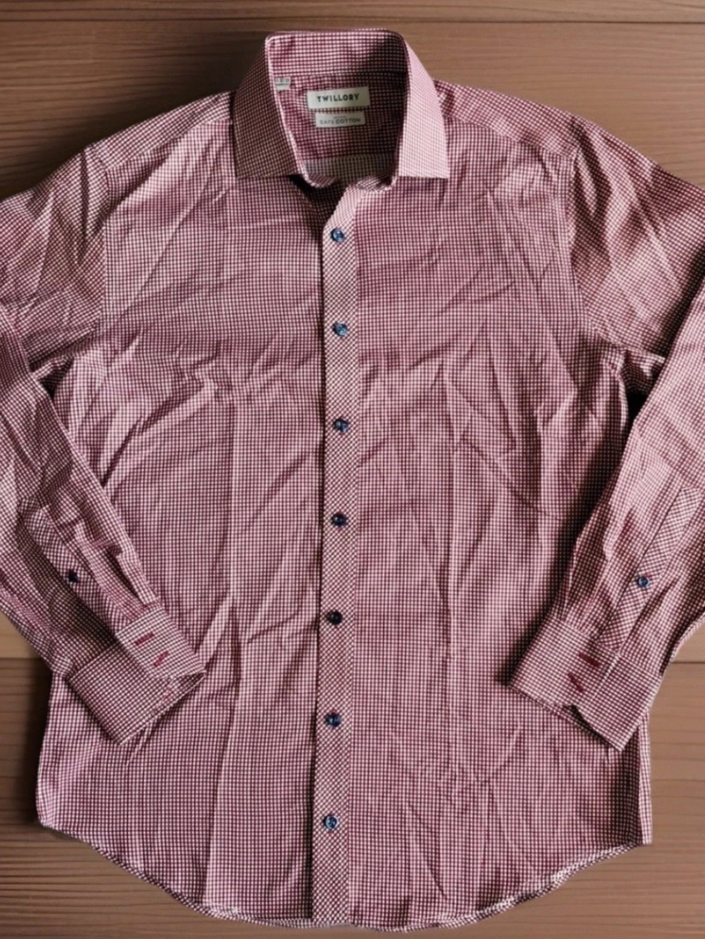 TWILLORY Shirt Size 15.5 32/33 Red White Check Tailored Fit No Iron Button Up